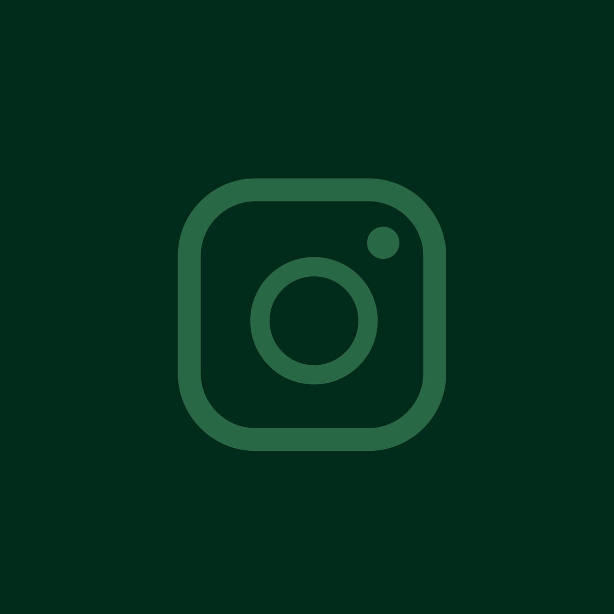 A dark green Instagram-style camera icon centered on a solid dark green background.