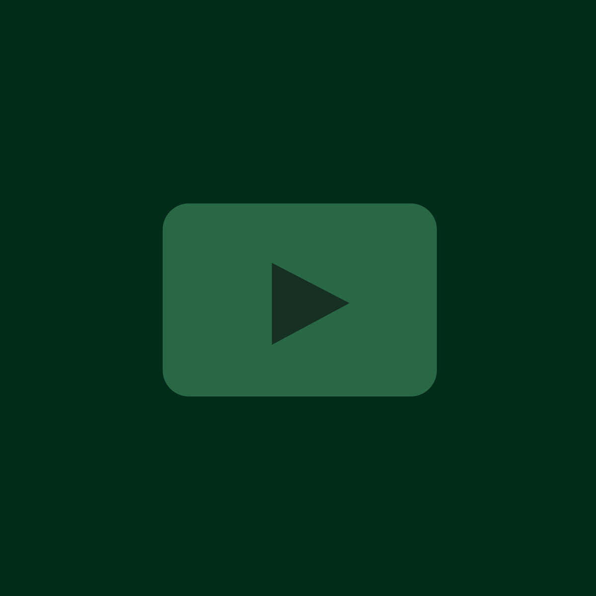 A centered dark green rounded rectangle with a dark green triangle pointing right, resembling a play icon, on a solid dark green background.